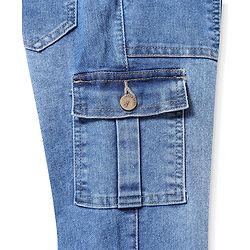 Pine Kids Full Length Washed Denim Jeans with Cargo Pocket - Light Blue