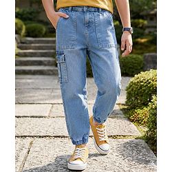 Pine Kids Full Length Washed Denim Jeans with Cargo Pocket - Light Blue