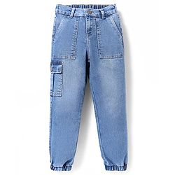 Pine Kids Full Length Washed Denim Jeans with Cargo Pocket - Light Blue