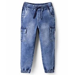 Pine Kids Ankle Length Washed Denim Jeans with Cargo Pocket - Blue