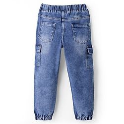 Pine Kids Ankle Length Washed Denim Jeans with Cargo Pocket - Blue