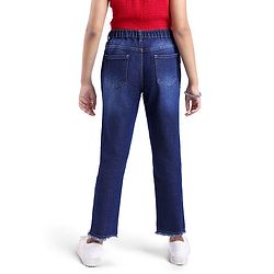 Pine Kids Denim Woven Ankle Length Washed Jeans With Star Print -Navy