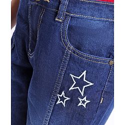Pine Kids Denim Woven Ankle Length Washed Jeans With Star Print -Navy