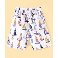 Pine Kids Mid Thigh Swimming Board Shorts with Boat Print - Multicolour