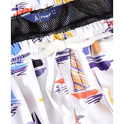 Pine Kids Mid Thigh Swimming Board Shorts with Boat Print - Multicolour