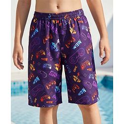 Pine Kids Mid Thigh Swimming Board Shorts Games Print - Multicolour