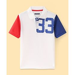 Pine Kids Cotton Half Sleeves Polo T-Shirt with Print - Snow White