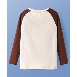 Pine Kids Cotton Knit Full Raglan Sleeves T-Shirt with Text Print - Off White & Brown