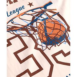 Pine Kids Cotton Knit Full Raglan Sleeves T-Shirt with Text Print - Off White & Brown