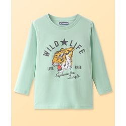 Pine Kids Cotton Knit Full Sleeves Tiger Printed T-Shirt - Sea Green