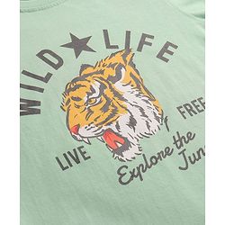Pine Kids Cotton Knit Full Sleeves Tiger Printed T-Shirt - Sea Green