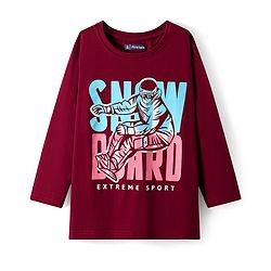 Pine Kids Cotton Knit Full Sleeves T-Shirt With Text Print - Maroon