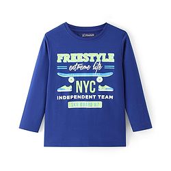 Pine Kids Cotton Knit Full Sleeves T-Shirt with Text Print - Blue