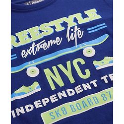 Pine Kids Cotton Knit Full Sleeves T-Shirt with Text Print - Blue