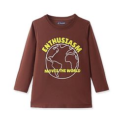 Pine Kids Cotton Knit Full Sleeves Text Printed T-Shirt - Brown