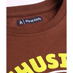 Pine Kids Cotton Knit Full Sleeves Text Printed T-Shirt - Brown