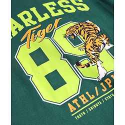 Pine Kids Cotton Knit Full Sleeves T-Shirt with Text & Tiger Print - Mint Green