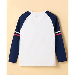 Pine Kids Cotton Knit Full Raglan Sleeves with Text Print T-Shirt - White & Blue