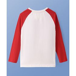 Pine Kids Cotton Knit Full Raglan Sleeves Text Printed T-Shirt - White & Red