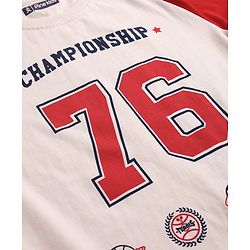 Pine Kids Cotton Knit Full Raglan Sleeves Text Printed T-Shirt - White & Red