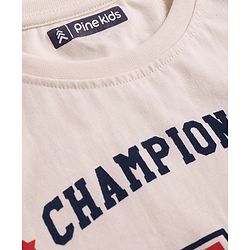 Pine Kids Cotton Knit Full Raglan Sleeves Text Printed T-Shirt - White & Red
