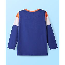 Pine Kids Cotton Knit Full Sleeves Text Printed T-Shirt with Cut & Sew Design - Orange Blue & White