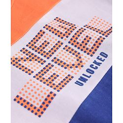 Pine Kids Cotton Knit Full Sleeves Text Printed T-Shirt with Cut & Sew Design - Orange Blue & White