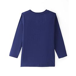 Pine Kids Cotton Knit Full Sleeves Colour Block T-Shirt with Striped & Text Print - Navy Blue & White