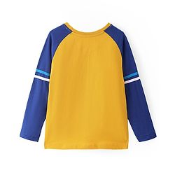 Pine Kids Cotton Knit Full Raglan Sleeves T-Shirt with Badge Print - Golden