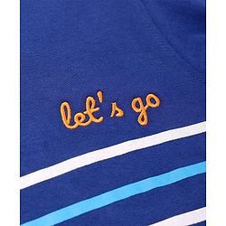 Pine Kids Cotton Knit Full Sleeves Striped T-Shirt with Text Embroidery - Blue