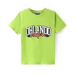Pine Kids Cotton Knit Half Sleeves T-Shirt with Text Graphics - Lime Green