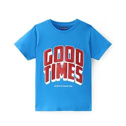 Pine Kids Cotton Knit Half Sleeves T-Shirt with Text Print - Blue
