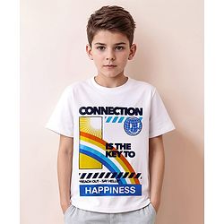Pine Kids Cotton Knit Half Sleeves Text Printed T-Shirt - White