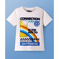 Pine Kids Cotton Knit Half Sleeves Text Printed T-Shirt - White