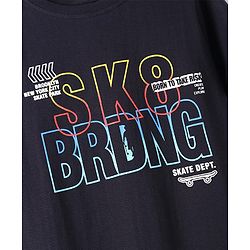 Pine Kids Cotton Knit Half Sleeves T-Shirt With Text Print - Black