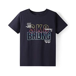 Pine Kids Cotton Knit Half Sleeves T-Shirt With Text Print - Black