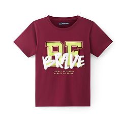 Pine Kids Cotton Knit Half Sleeves Text Printed T-Shirt - Dark Red