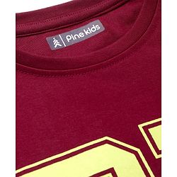 Pine Kids Cotton Knit Half Sleeves Text Printed T-Shirt - Dark Red