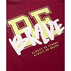 Pine Kids Cotton Knit Half Sleeves Text Printed T-Shirt - Dark Red