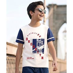Pine Kids Cotton Knit Half Sleeves Text Printed T-Shirt - White