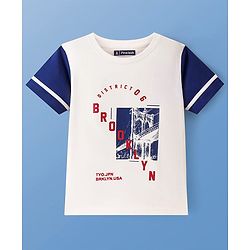 Pine Kids Cotton Knit Half Sleeves Text Printed T-Shirt - White