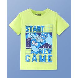 Pine Kids Cotton Knit Half Sleeves T-Shirts with Gamepad & Text Print - Lime