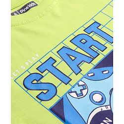 Pine Kids Cotton Knit Half Sleeves T-Shirts with Gamepad & Text Print - Lime