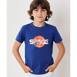 Pine Kids Cotton Knit Half Sleeves Text Printed T-Shirt - Navy Blue