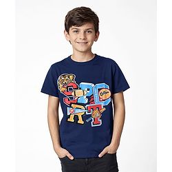 Pine Kids Cotton Knit Half Sleeves T-Shirt with Tiger Print - Navy Blue
