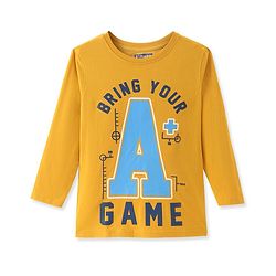 Pine Kids Cotton Knit Full Sleeves T-Shirt with Text Print - Golden