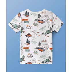 Pine Kids Cotton Knit Half Sleeves T-Shirt with Camping  Print - White