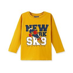 Pine Kids 100% Cotton Knit Full Sleeves T-Shirt with Text Print - Yellow