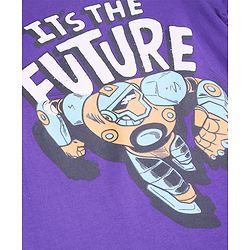 Pine Kids Cotton Knit Full Sleeves T-Shirt With Robot & Text Print - Purple