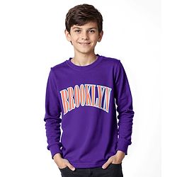 Pine Kids Cotton Knit Full Sleeve T-Shirt with Text Print  - Violet Indigo